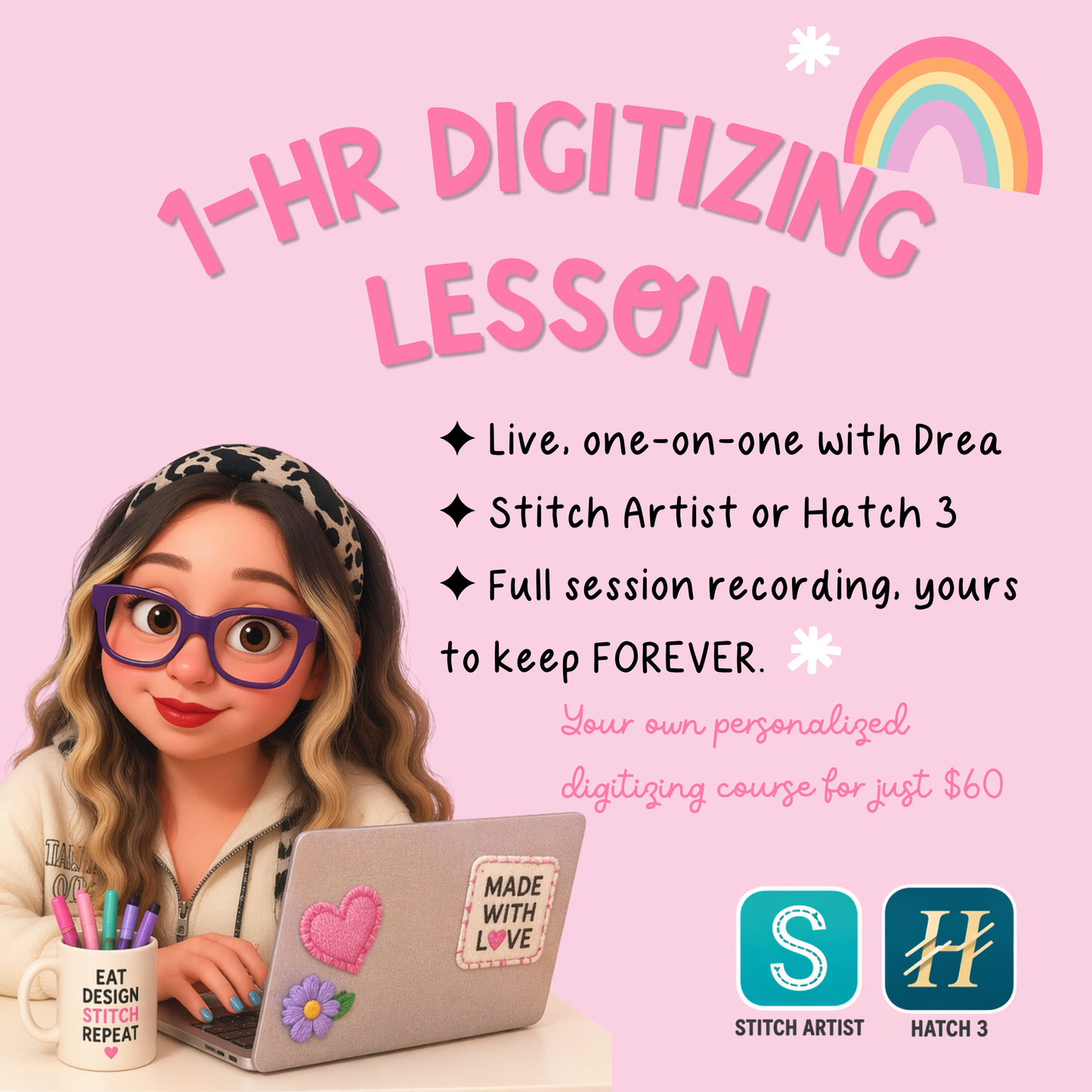 1-Hour Private Digitizing Lesson with Drea - Personalized, One-on-One, All Skill Levels Welcome