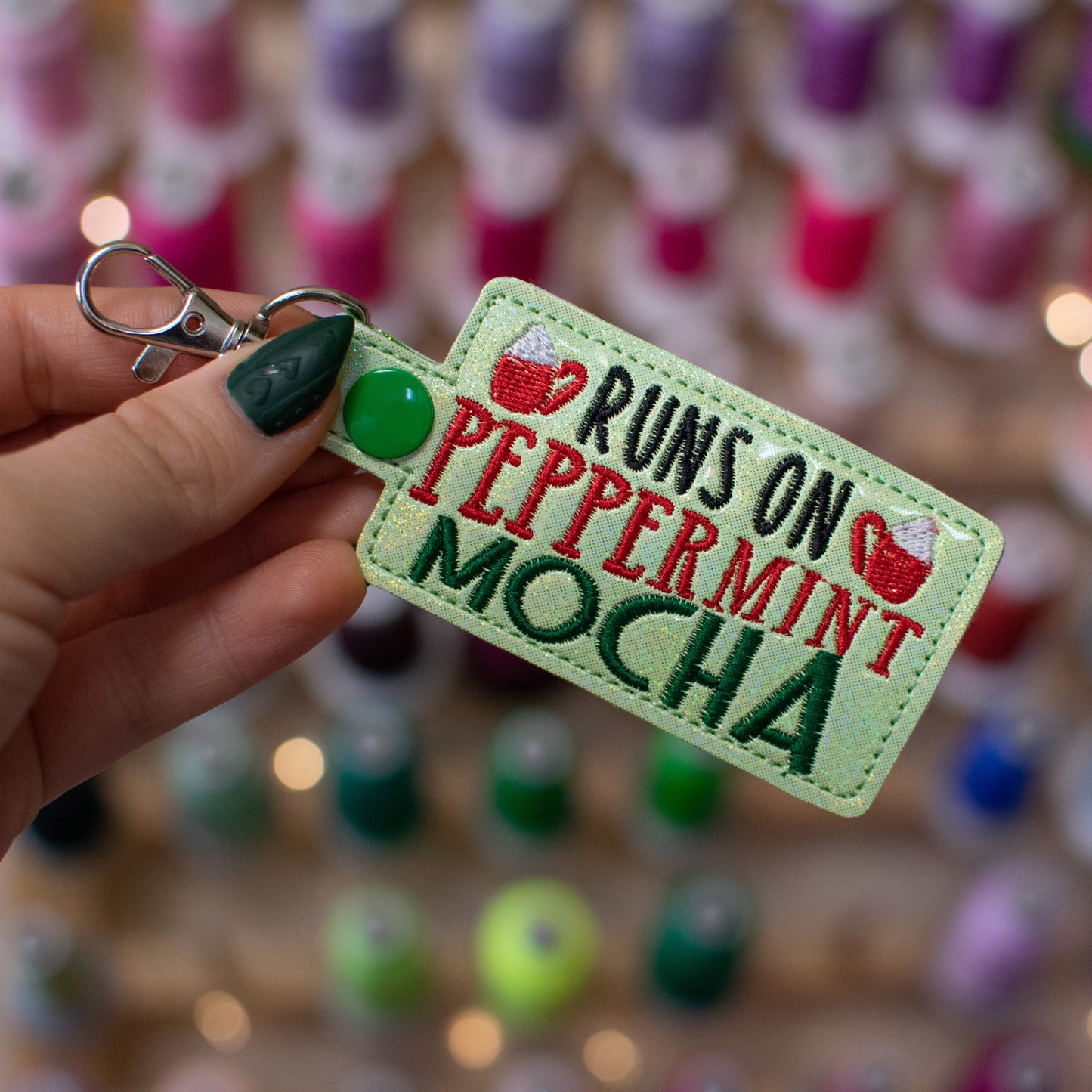 Runs on Peppermint Mocha Keychain Embroidery Design