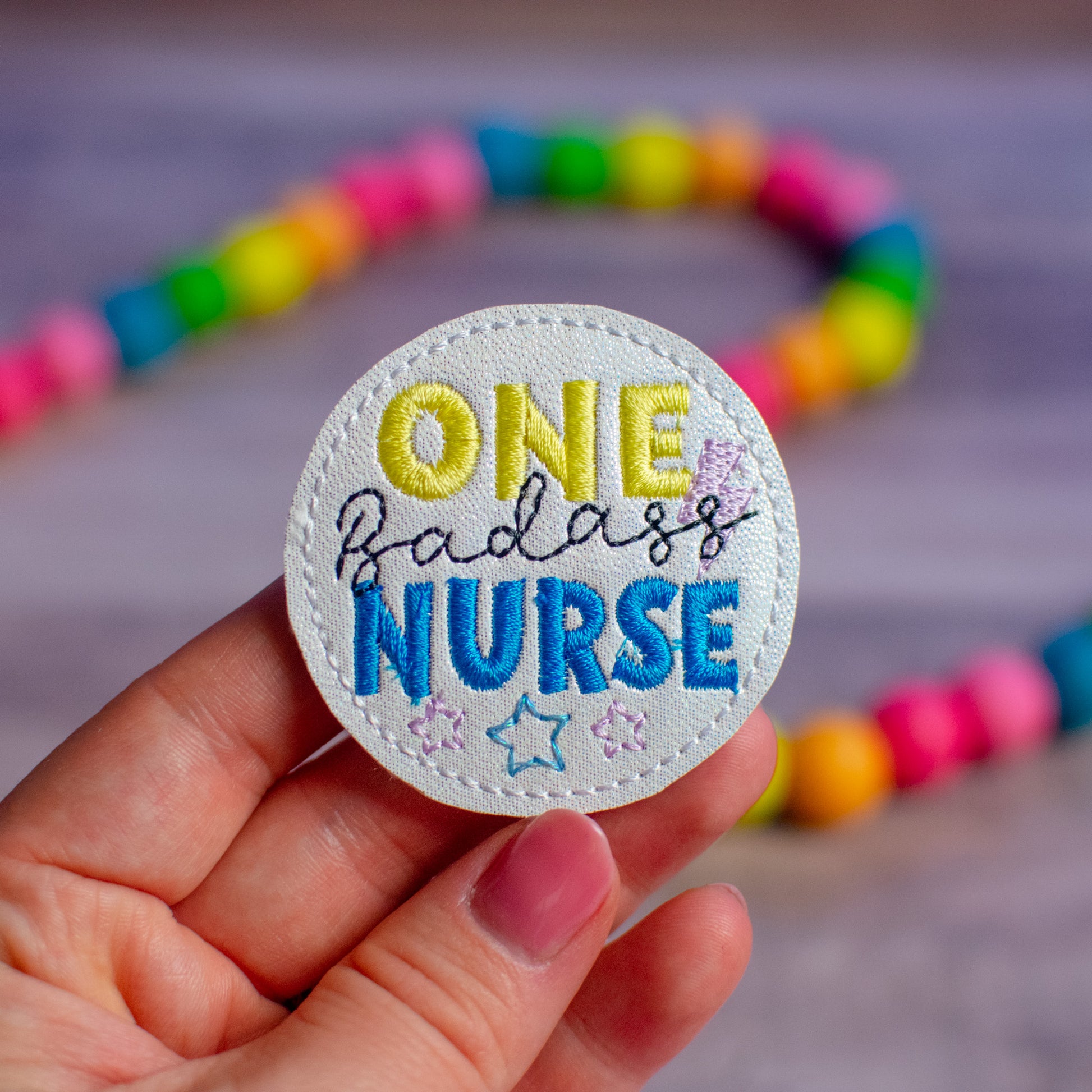 One Badass Nurse Metallic Glitter Single Uncut Embroidered Feltie