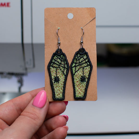 Spider Coffin Lace Earrings