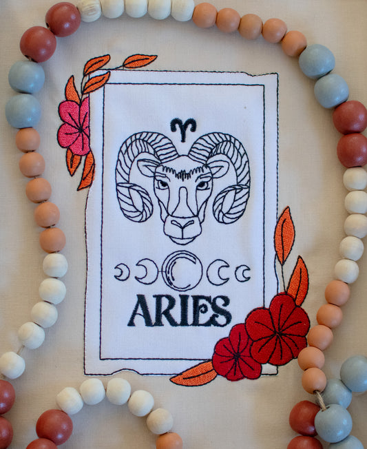 Aries Tarot Card Bean Applique Embroidery Design