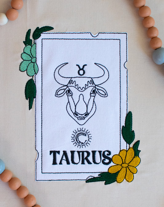 Taurus Tarot Card Bean Applique Embroidery Design