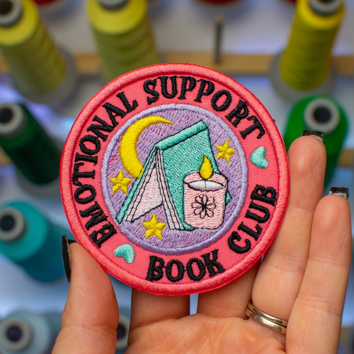 Emotional Support Book Club Patch Embroidery Design