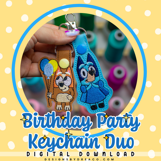 Birthday Dog Keychain Embroidery Design Duo