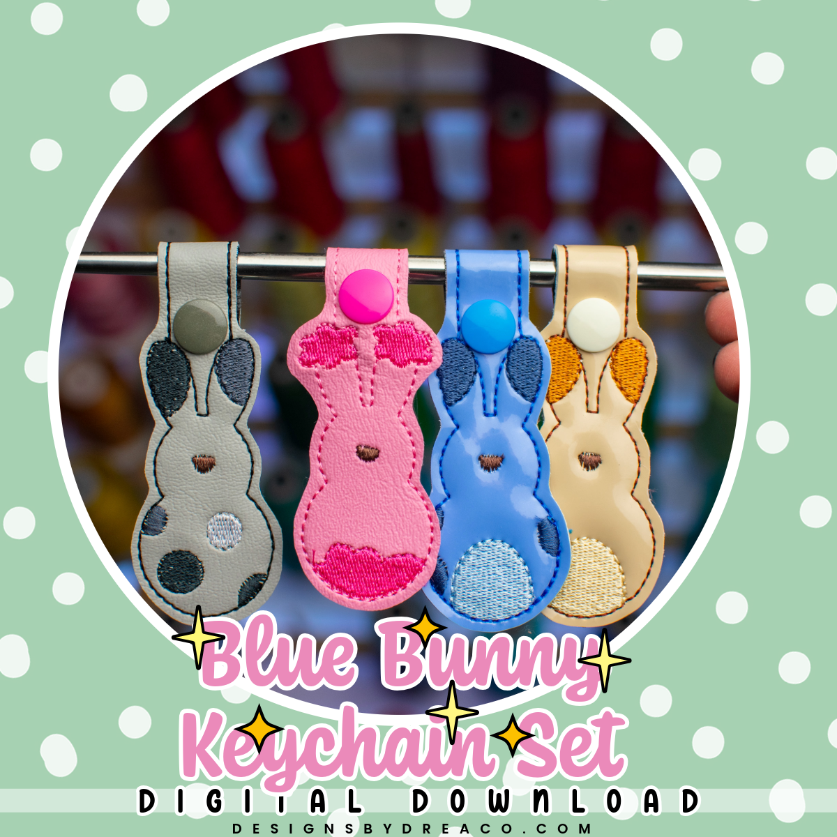 Blue Bunny Keychain Embroidery Design Set