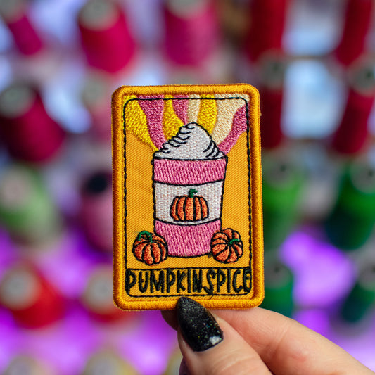 Pumpkin Spice Card Patch Embroidery Design