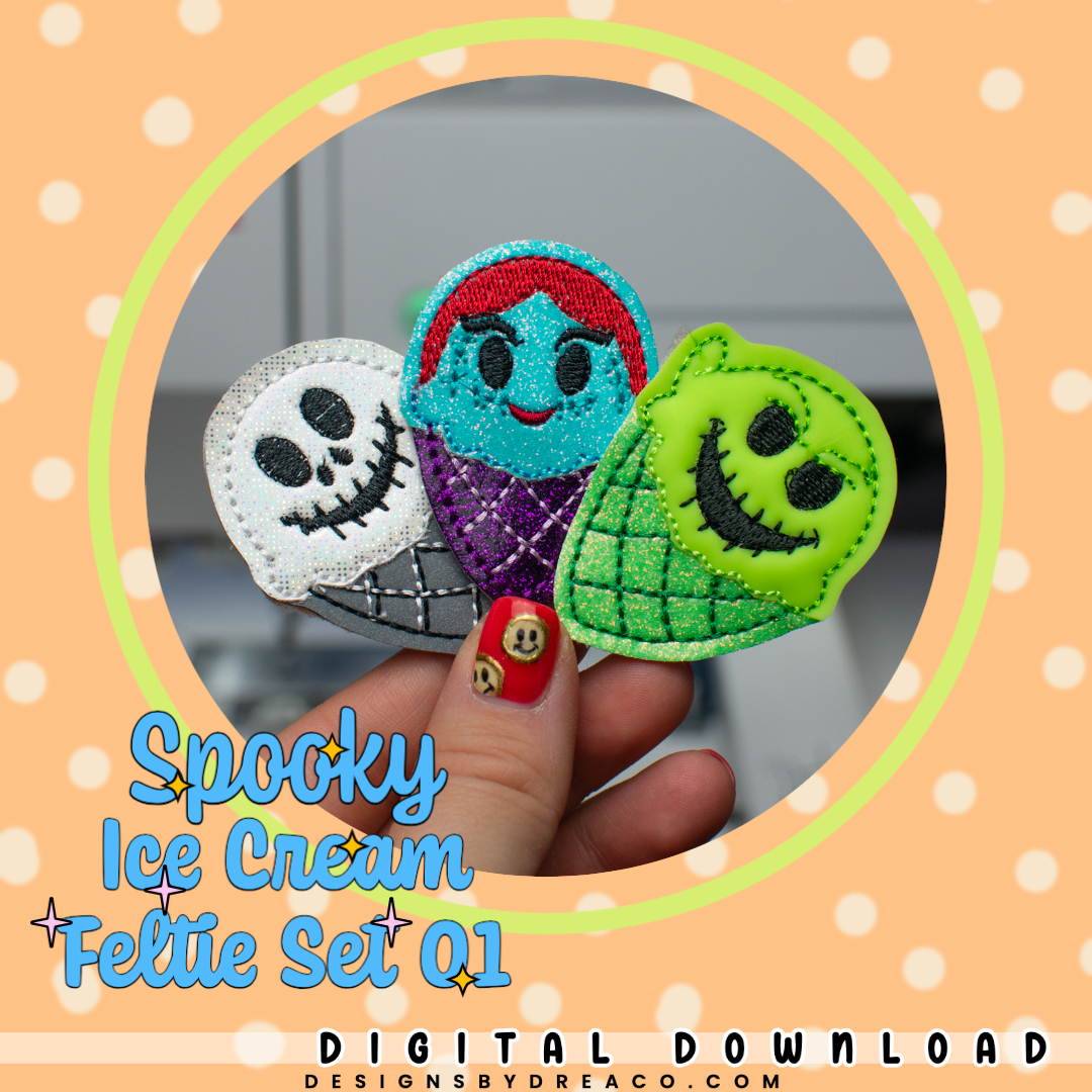 Spooky Ice Cream Feltie Embroidery Design Set 01