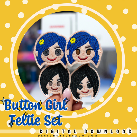 Button Girl Embroidery Design Set