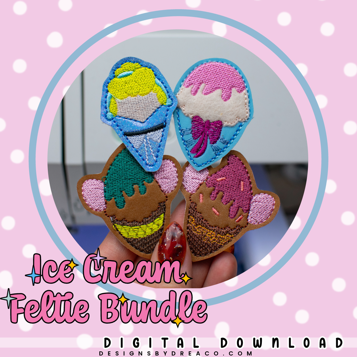 Ice Cream Feltie Embroidery Design Set