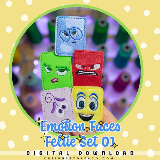 Emotion Faces Feltie Embroidery Design Set 01