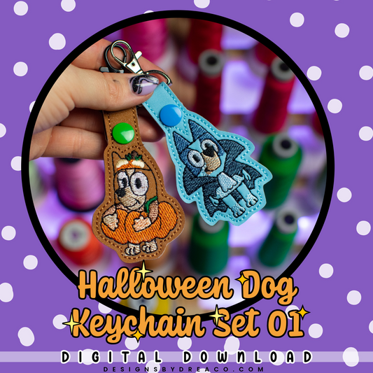 Halloween Dog Keychain Embroidery Design Set 01