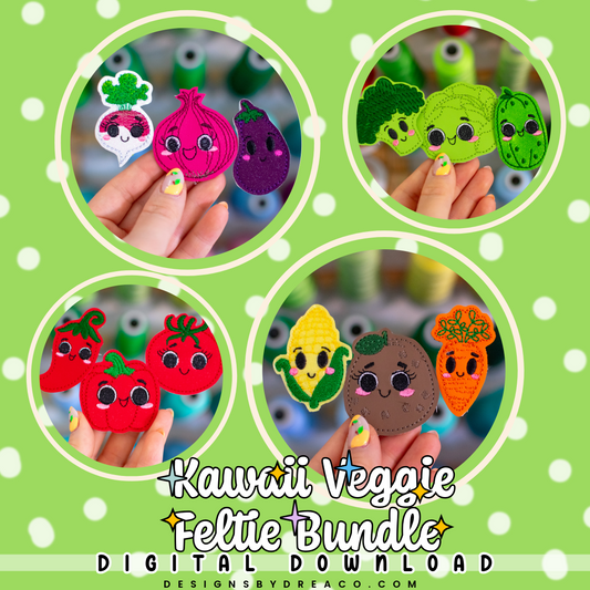 Kawaii Veggie Feltie Embroidery Design Set