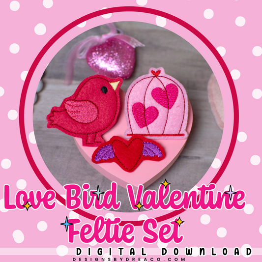 Love Bird Valentine Feltie Embroidery Design Set