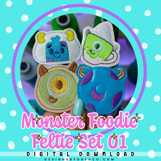 Monster Foodie Feltie Embroidery Design Set 01