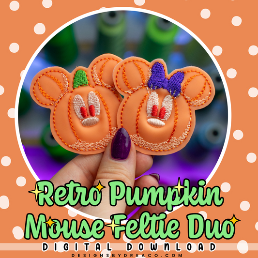 Retro Mouse Pumpkin Feltie Embroidery Design Duo