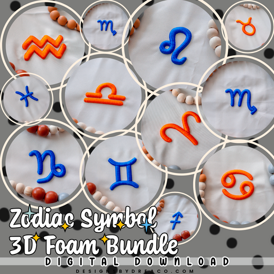Zodiac Symbol 3D Puff Embroidery Design Bundle