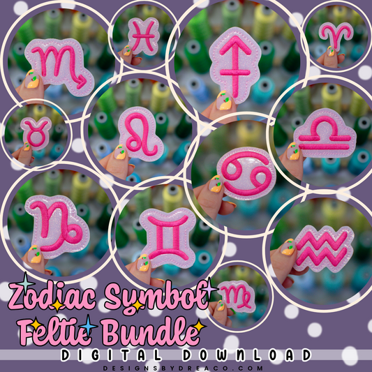 Zodiac Symbol Feltie Embroidery Design Bundle