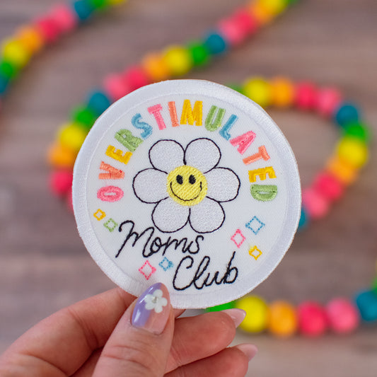 Overstimulated Mom's Club Iron On Patch Retro daisy Designs by Drea