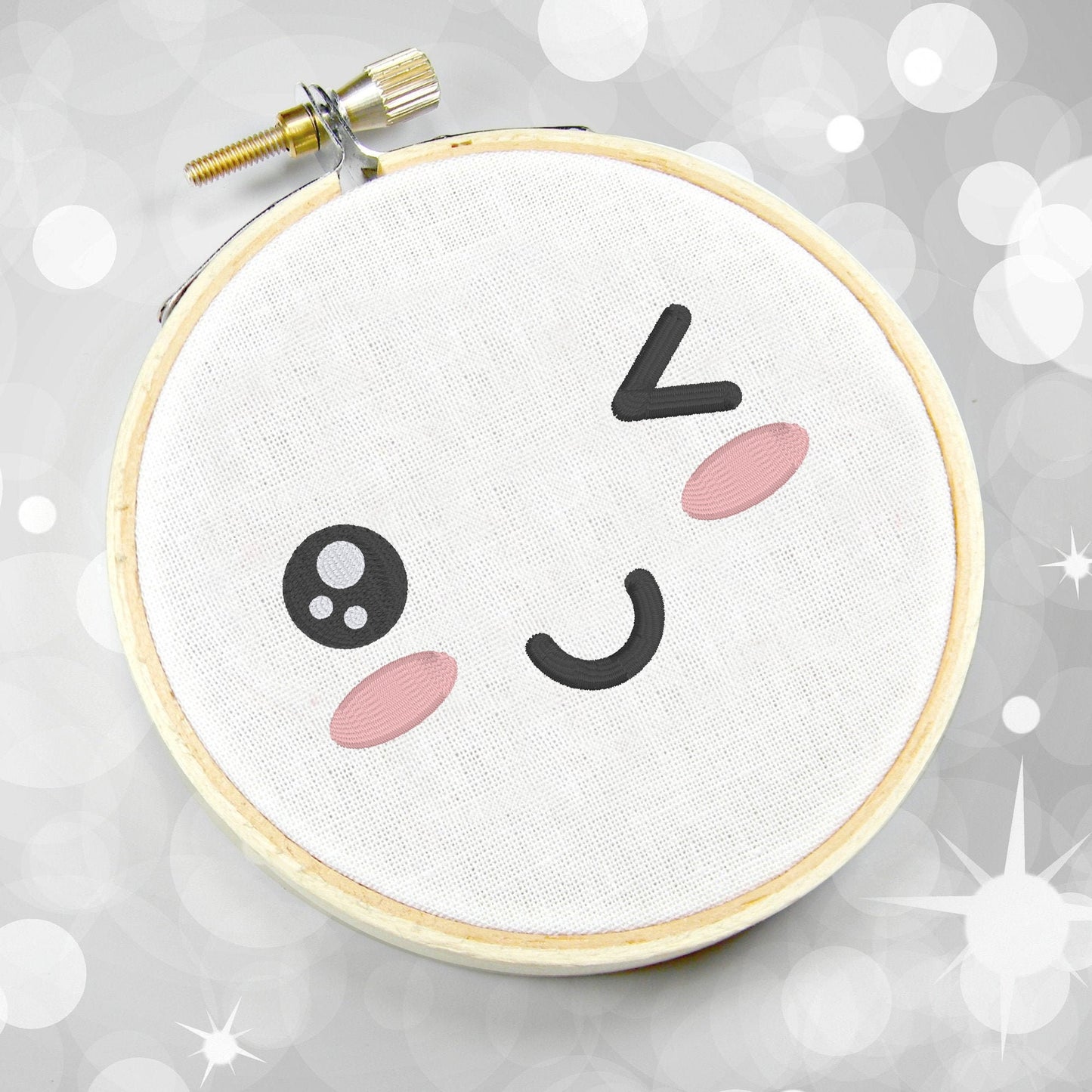 Kawaii Wink Face Embroidery Design