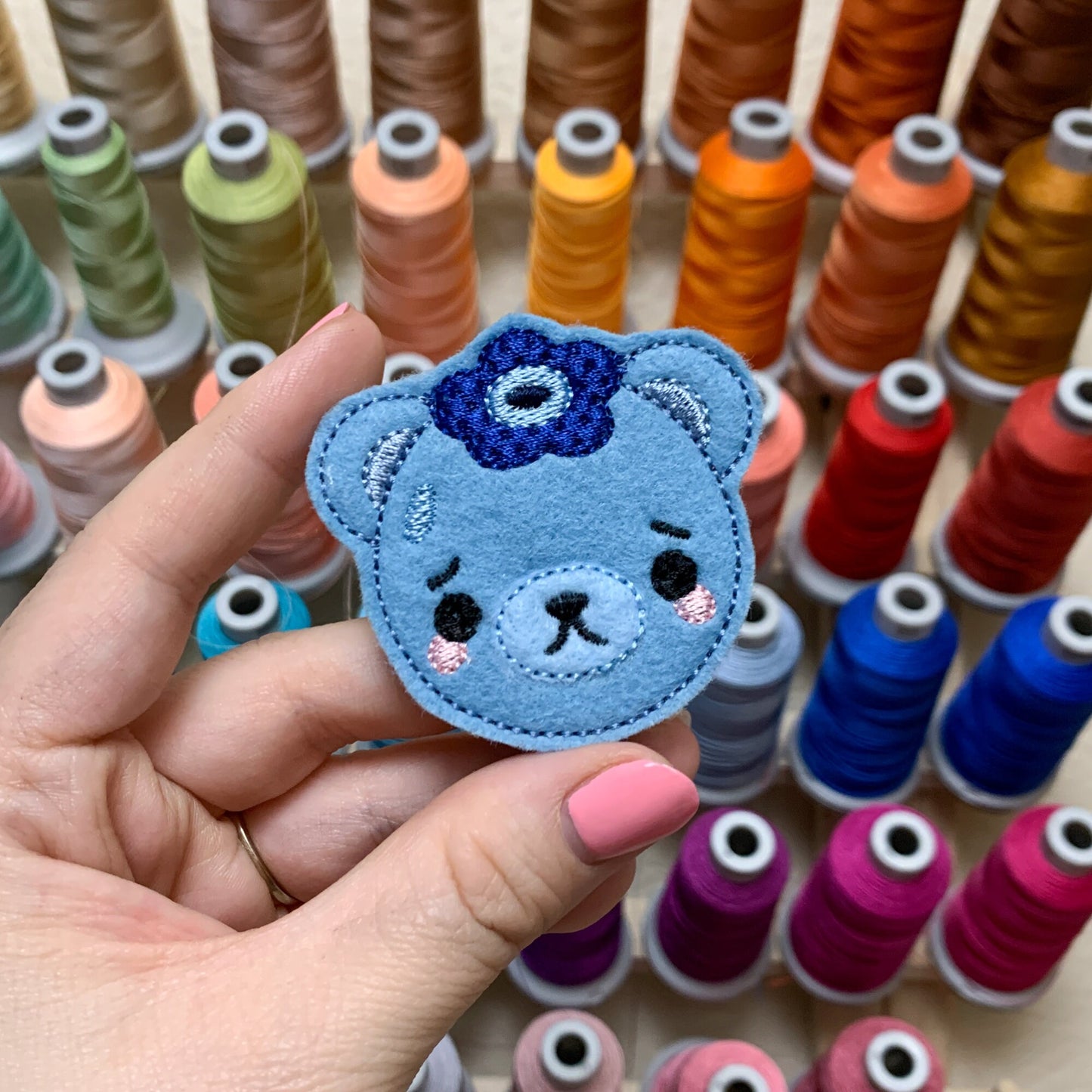 Blue Beary Feltie Embroidery Design